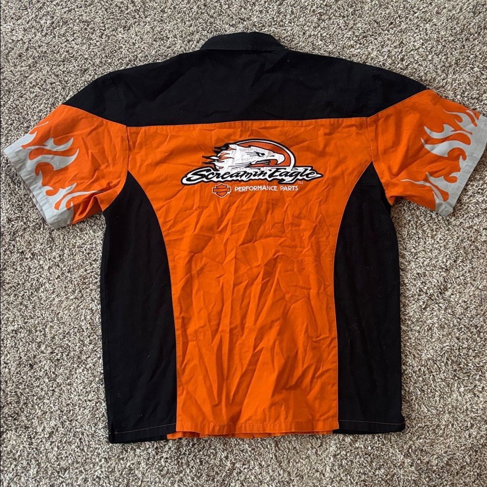 Harley Davidson Men’s XL Orange And Black Button Up Harley Graphic Shirt - Picture 4 of 5